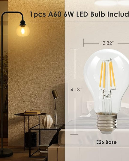 Modern Floor Lamps for Living Room with 6W LED Bulb, Industrial Floor Lamp, Clear Glass, Black Classic Reading Tall Lamp for Home Office, Standing Lamps for Bedroom, Study, Minimalist, Vintage - LeafyLoom