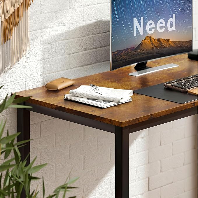 Need Small Computer Desk 31-1/2" Sturdy and Heavy Duty Writing Desk for Small Spaces and Small Desk Study Table Laptop Desk Rustic Brown & Black AC3FB (80 * 40) - LeafyLoom