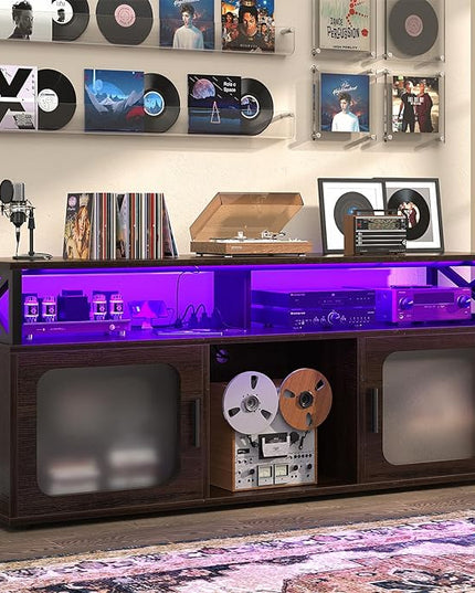 Aheaplus TV Stand for 55 60 Inch TV, Entertainment Center with LED Light and Charging Station, TV Console Table, Large Media Console Cabinet w/Soundbar Shelf, for Living Room, Bedroom, Espresso - LeafyLoom