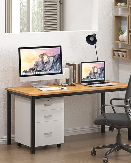 sogesfurniture 55.1 inches Office Desk Computer Desk Gaming Desk Computer Table Sturdy Writing Workstation for Home Office, Teak+Black - LeafyLoom