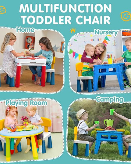 2 Pcs Plastic Toddler Chairs: Kids Chair for Table Birthday Gifts Step Stool Lightweight Indoor Outdoor School Playroom Nursery Beach Camping Activity Small Chair for Kids Boys Girls Age 3-10 - LeafyLoom