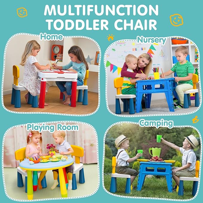 2 Pcs Plastic Toddler Chairs: Kids Chair for Table Birthday Gifts Step Stool Lightweight Indoor Outdoor School Playroom Nursery Beach Camping Activity Small Chair for Kids Boys Girls Age 3-10 - LeafyLoom