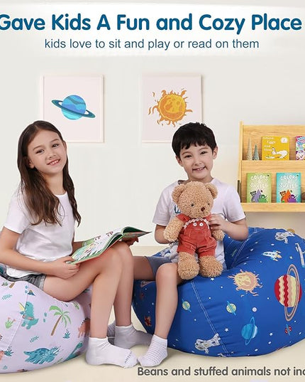 Lukeight Stuffed Animal Storage Bean Bag Chair Cover for Kids, Zipper Beanbag Chair Cover for Organizing Toddler & Kids' Rooms Plush Toys (Outer Space, Large) - LeafyLoom