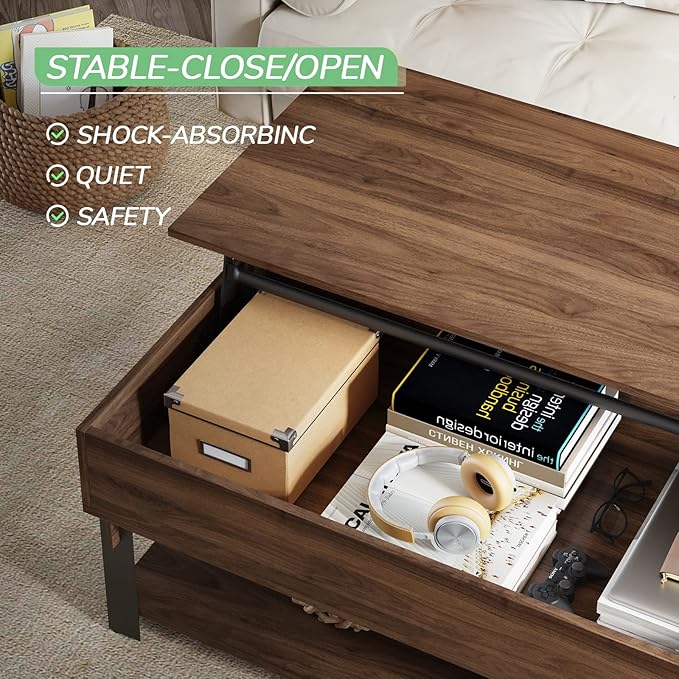 Novilla Modern Lift Top Coffee Table with Storage for Living Room Wodden Lift Tabletop Dining Table with Hidden Compartment and Metal Frame 40 Inch, Walnut - LeafyLoom