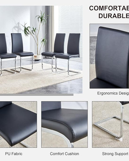 Modern Dining Chairs Set of 4, PU Faux Leather Backrest Cushioned Edge Chairs, Suitable for Dining, Kitchen, Dressing Table, Terrace, Black+PU - LeafyLoom