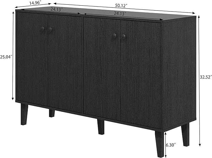 Panana Sideboard Buffet Cabinet Kitchen Storage Cabinet Living Room 4 Doors Console Table (Black) - LeafyLoom