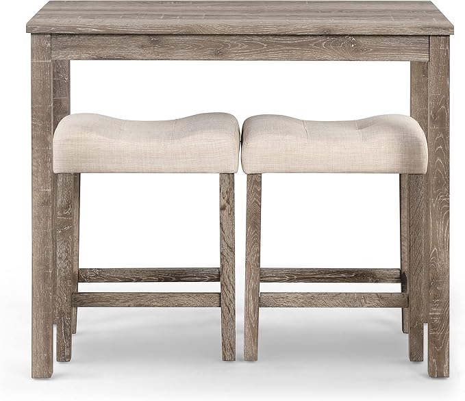 Roundhill Furniture Sora Wood 3-Piece Counter Height Dining Set, Taupe - LeafyLoom