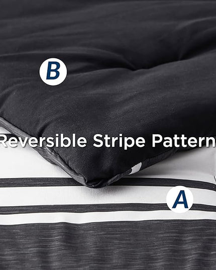 Bedsure Bed in a Bag Twin Size 5 Pieces, Black White Striped Bedding Comforter Sets All Season Bed Set with 1 Pillow Sham, Flat Sheet, Fitted Sheet and 1 Pillowcase - LeafyLoom