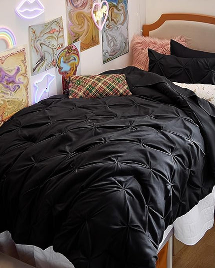 Bedsure Black Twin Comforter Set with Sheets - 5 Pieces Twin Bedding Sets, Pinch Pleat Twin Bed in a Bag with Comforter, Sheets, Pillowcase & Sham - LeafyLoom