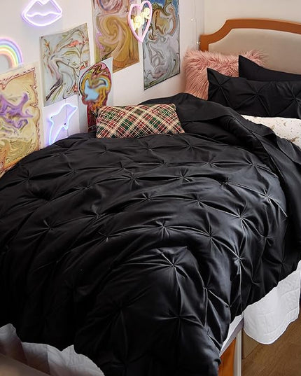 Bedsure Black Twin Comforter Set with Sheets - 5 Pieces Twin Bedding Sets, Pinch Pleat Twin Bed in a Bag with Comforter, Sheets, Pillowcase & Sham - LeafyLoom