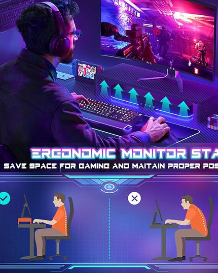 Homieasy Small Gaming Desk with Power Outlets Pegboard LED Light, 43 Inch L Shaped Computer Desk with Monitor Stand Storage Shelves, Reversible Corner Desk with Headset Hooks, Carbon Fiber Black - LeafyLoom