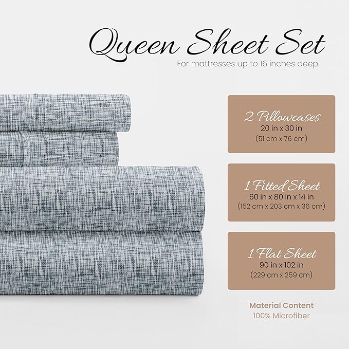 Linen Market 4 Piece Queen Bedding Sheet Set (Light Blue Chambray) - Sleep Better Than Ever with These Ultra-Soft & Cooling Bed Sheets for Your Queen Size Bed - Deep Pocket Fits 16" Mattress - LeafyLoom