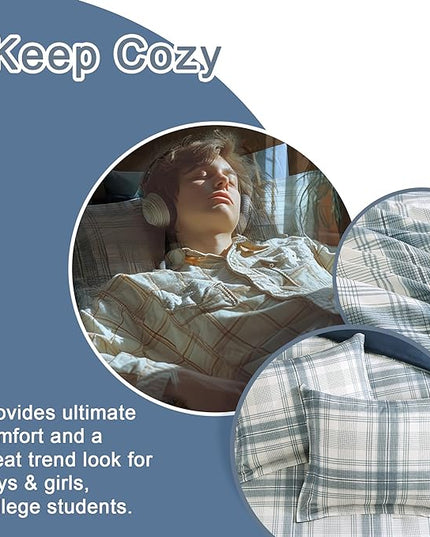 Blue Comforters Queen Size, Plaid Queen Bed Set for Boys & Girls,Classic Homestead-style Queen Size Comforter Sets with Sheets and Comforter Set - LeafyLoom