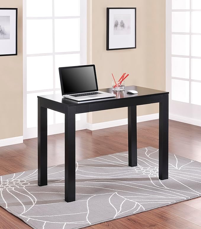 Ameriwood Home Parsons Computer Desk with Drawer, Black - LeafyLoom