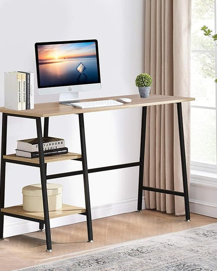 VECELO 43 Inch Computer Modern Student Writing home-office, Ladder Desk, Oak+black Leg - LeafyLoom