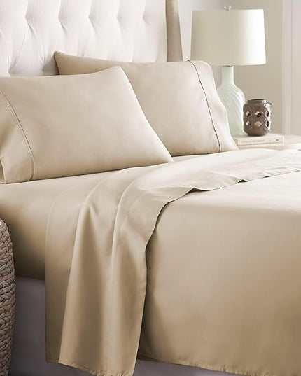 Danjor Linens Twin Sheets Set - Hotel Luxury Essential Bedding - 4 pc Soft Bedding & Pillowcases Set with Deep Pockets - Breathable Bed Sheets, Wrinkle Free - Taupe Sheets - LeafyLoom