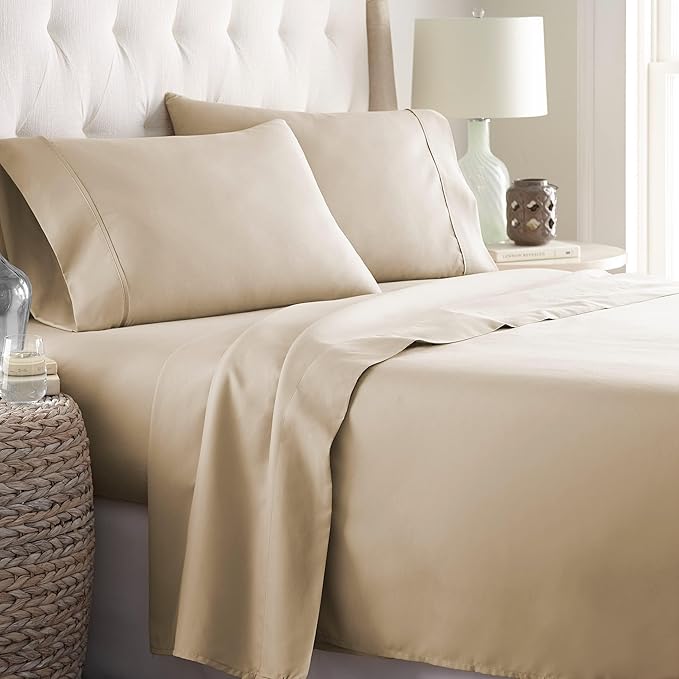 Danjor Linens Twin Sheets Set - Hotel Luxury Essential Bedding - 4 pc Soft Bedding & Pillowcases Set with Deep Pockets - Breathable Bed Sheets, Wrinkle Free - Taupe Sheets - LeafyLoom