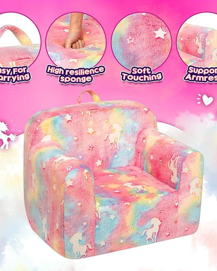 ALIMORDEN Kids Ultra-Soft Snuggle Foam Filled Chair, Cuddly Sherpa Reading Couch for Boys and Girls,Glow-in-The-Dark Unicorn Pattern - LeafyLoom