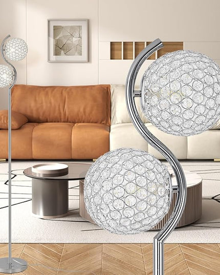 Crystal Floor Lamp, Elegant Standing Lamp, Modern Floor Lamp Chrome Finish Tall Pole Lamp, Modern Standing Lamp with On/Off Foot Switch for Living Room, Girl Bedroom, Dresser, Office, E26 Base - LeafyLoom