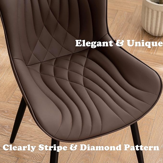 YOUTASTE Brown Dining Chairs Set of 2 Upholstered Mid Century Modern Kitchen&Dining Room Chairs Armless Faux Leather Accent Chairs Vanity Lounge Side Chair with Back for Waiting Room Bedrooms - LeafyLoom