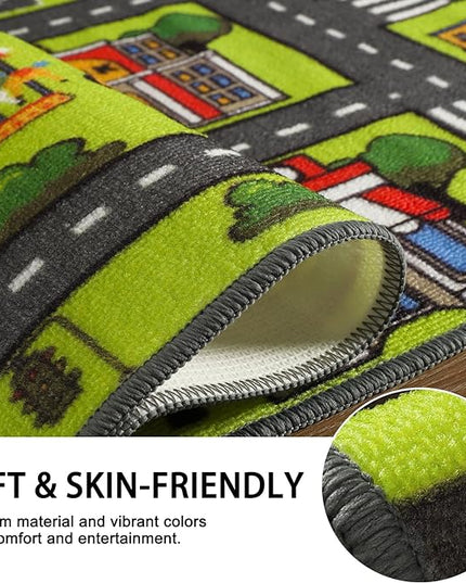 Zareas 3x5 Feet Kids Area Rug Play mat Car Rug for Playroom, Children Educational City Traffic Road Map Fun Car Carpet, Car Rug for Boys Bedroom, Upgrade Anti-Skid Rectangular for Kids Rugs, 60''x36'' - LeafyLoom