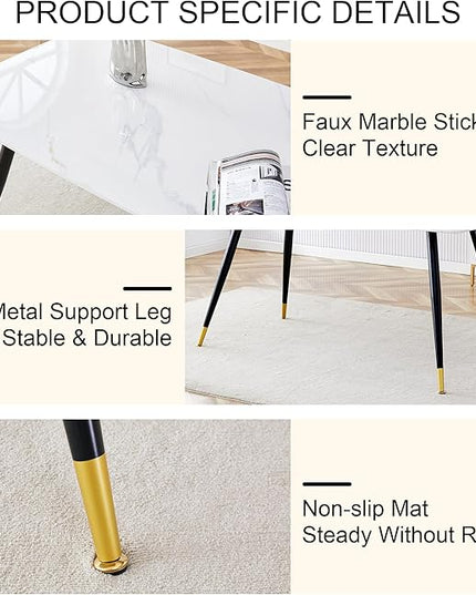 NicBex 62.2Inch Rectangular Dining Table,Modern Kitchen Table with Imitation Marble Tabletop and Black Metal Legs for 6 to 8,Large Dining Room Table for Kitchen,Meeting Living Room,Black+Gold - LeafyLoom