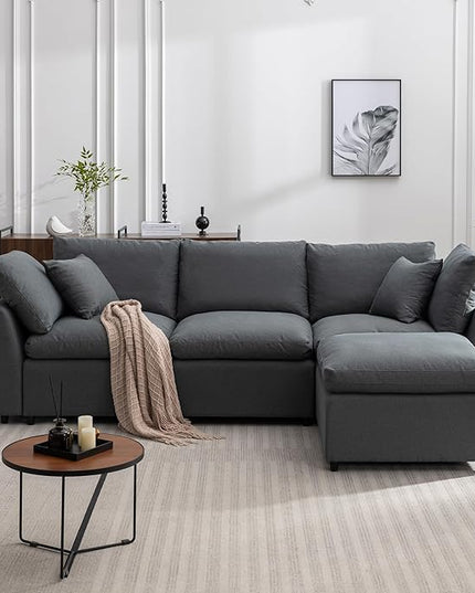 104.3" L-Shaped Convertible Sectional Sofa with Reversible Sleeper Chaise,Upholstery Corner Couch include Armrest&Down Filled Cushions w/zipper closure for Living Room, Apartment, Office - LeafyLoom
