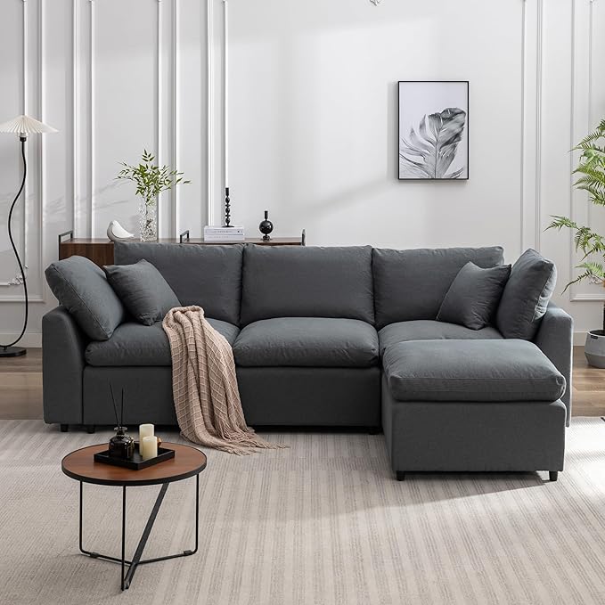 104.3" L-Shaped Convertible Sectional Sofa with Reversible Sleeper Chaise, Down Filled Upholstery Corner Couch w/Armrest for Living Room, Apartment, Office, Dark Gray, 104.3 Inch - LeafyLoom