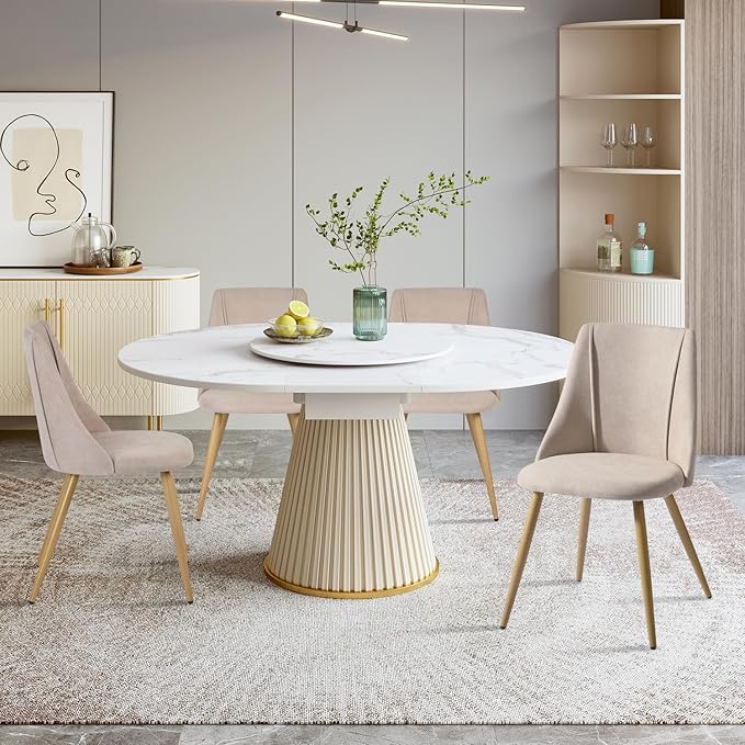 FurnitureR Dining Chairs Set of 2, Fabric Side Chairs Upholstered Living Room Accent Chair with Soft Seat/Metal Legs, Mid-Back Armless Chairs for Home Kitchen Restaurant, Beige - LeafyLoom