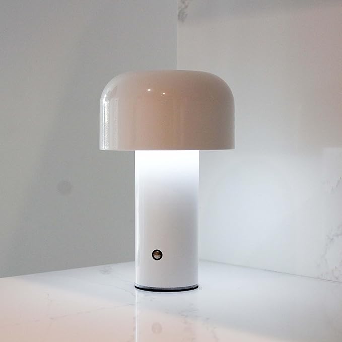 Monospace Mushroom Lamp | Minimalist Lamp (White) | Modern Metal Table Lamp | LED Bedside Lamp | 3 Color Settings - LeafyLoom