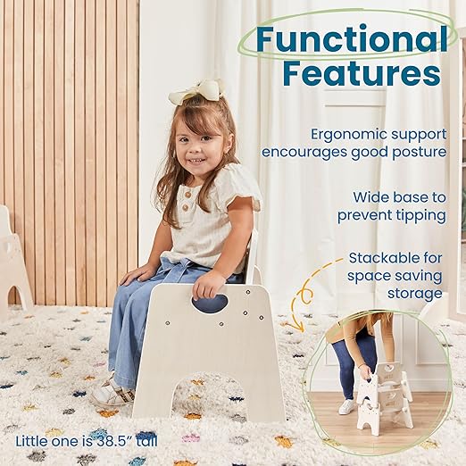 ECR4Kids Stackable Wooden Toddler Chair, 10in, Kids Furniture, White Wash, 2-Pack - LeafyLoom