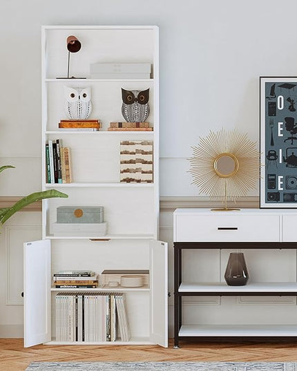 IRONCK Industrial Bookshelves and Bookcases with Doors Floor Standing 6 Shelf Display Storage Shelves 70 in Tall Bookcase for Home Office, Living Room - LeafyLoom