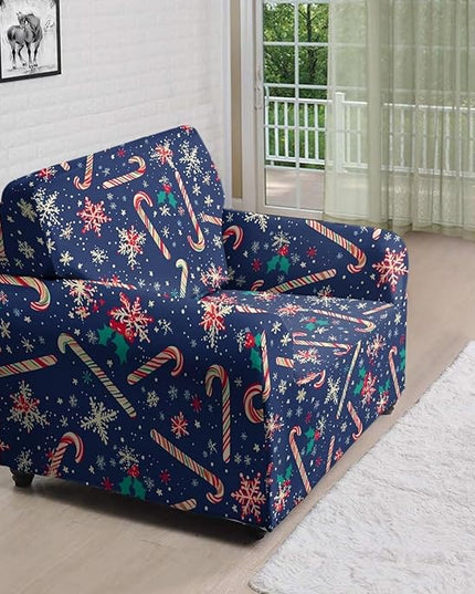 FKELYI Christmas Easy Going Stretch Sofa Slipcover Blue Candy Cane Furniture Protector Easy Going Stretch Sofa Slipcovers with Elastic Bottom S FKELYI