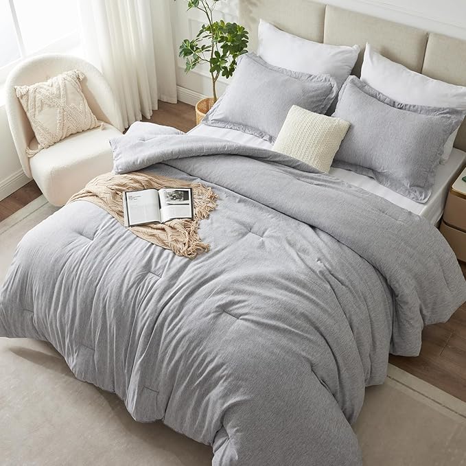 CozyLux Twin/Twin XL Comforter Set Dorm Bedding - 2 Pieces Greyish Green Twin Extra Long Soft Luxury Cationic Dyeing Comforter for College, Breathable Boho Bed Sets with 1 Comforter and 1 Pillow Sham - LeafyLoom