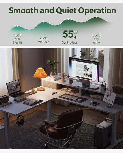 L shaped Electric Standing Desk with 2 Drawers, 63 Inch Ergonomic Adjustable Height Desk with Storage, Corner Desk Sit Stand up Computer Table for Work Office Home, White - LeafyLoom