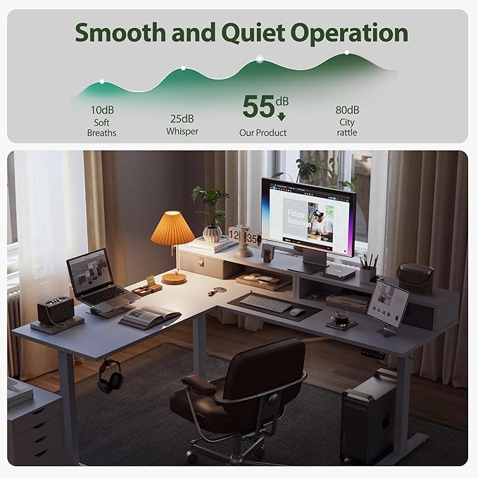 L shaped Electric Standing Desk with 2 Drawers, 63 Inch Ergonomic Adjustable Height Desk with Storage, Corner Desk Sit Stand up Computer Table for Work Office Home, White - LeafyLoom