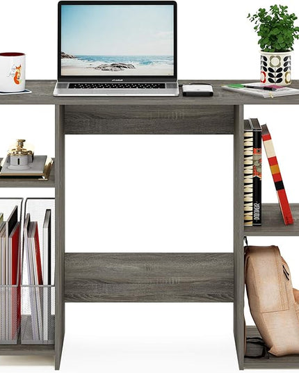 Furinno Jaya Computer Study Desk With Open Storage, French Oak Grey/Black - LeafyLoom