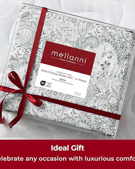 Mellanni Extra Deep Full Sheets - 4 PC Iconic Collection Bedding Sheets & Pillowcases - Hotel Luxury, Ultra Soft, Cooling Bed Sheets - Extra Deep Pocket up to 21 inch (Full, Paisley Gray) - LeafyLoom