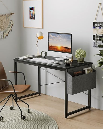 Cubiker Computer Desk 40 inch Home Office Writing Study Desk, Modern Simple Style Laptop Table with Storage Bag, Black - LeafyLoom