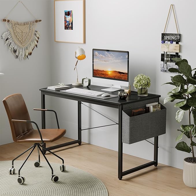 Cubiker Computer Desk 32 inch Home Office Writing Study Desk, Modern Simple Style Laptop Table with Storage Bag, Black - LeafyLoom