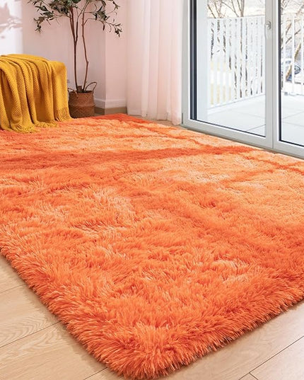 Softlife Area Rug for Living Room, 5x8 Feet Plush Fluffy Rug for Bedroom, Orange Furry Shag Rug for Aesthetic Christmas Room Decor, Ultra Soft Modern Fuzzy Faux Fur Carpet for Kids Nursery Room Dorm - LeafyLoom