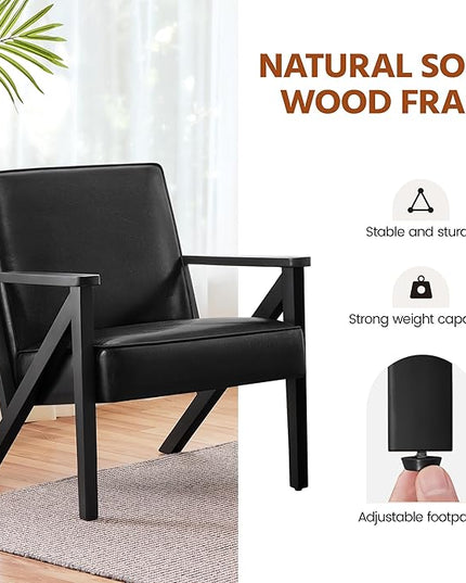 Yaheetech Accent Chair, Armchair with Strong Wood Frame, PU Leather Modern Retro Lounge Chair for Living Room/Lounge/Office/Reception Area, Black, 2 Pieces - LeafyLoom