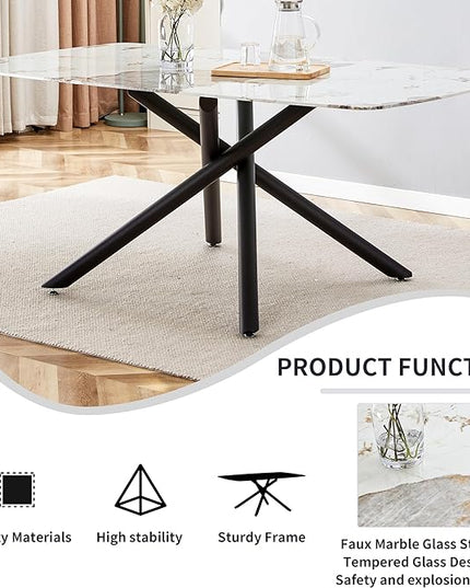 NicBex Large Rectangular Imitation Marble Dining Table 6-8 Seats Black Artificial Marble Countertop Smooth Chrome Legs Sleek Chrome Legs for Kitchen, Dining, Living, Meeting, Banquet, White + Black - LeafyLoom