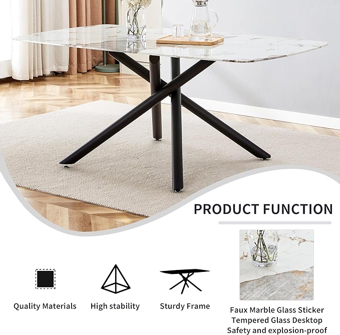NicBex Large Rectangular Imitation Marble Dining Table 6-8 Seats Black Artificial Marble Countertop Smooth Chrome Legs Sleek Chrome Legs for Kitchen, Dining, Living, Meeting, Banquet, White + Black - LeafyLoom