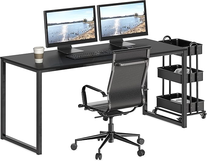 SHW Home Office 55-Inch Computer Desk, 24" Deep, Black - LeafyLoom