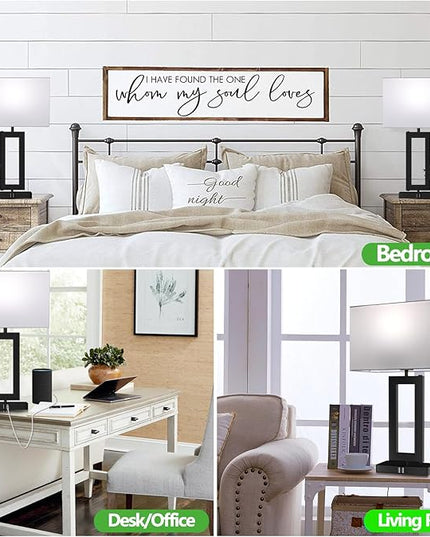 White& Black Table Lamp Set of 2 Touch Control Lamps 3-Way Dimmable Bedroom Bedside Nightstand Lamps w/USB Ports Modern Table Lamp for Living Room End Table Office, 22’’ Tall, Daylight - LeafyLoom