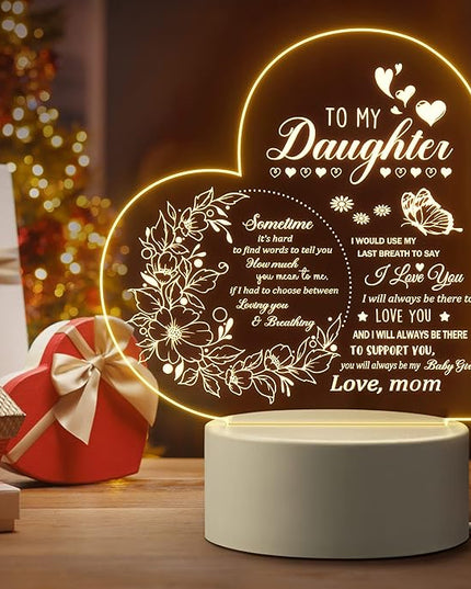 Gifts for Daughter, Daughter Gifts from Mom, to My Daughter Acrylic Night Lamp, Ideal Mother's Day Graduation Wedding Valentines Christmas Gifts for Daughter from Mothers - LeafyLoom