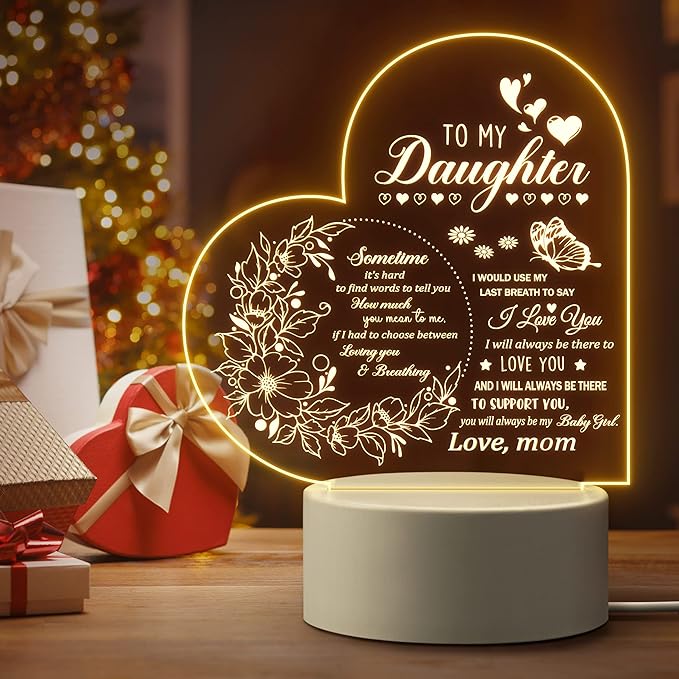 Gifts for Daughter, Daughter Gifts from Mom, to My Daughter Acrylic Night Lamp, Ideal Mother's Day Graduation Wedding Valentines Christmas Gifts for Daughter from Mothers - LeafyLoom
