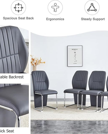 NicBex Dining Chairs Set of 4 Modern PU Dining Room Kitchen Chairs with Wrap-Around High Backrest,Silver Metal Legs,Chairs for Dining Room, Kitchen,Living Room, and Restaurants,Gray - LeafyLoom