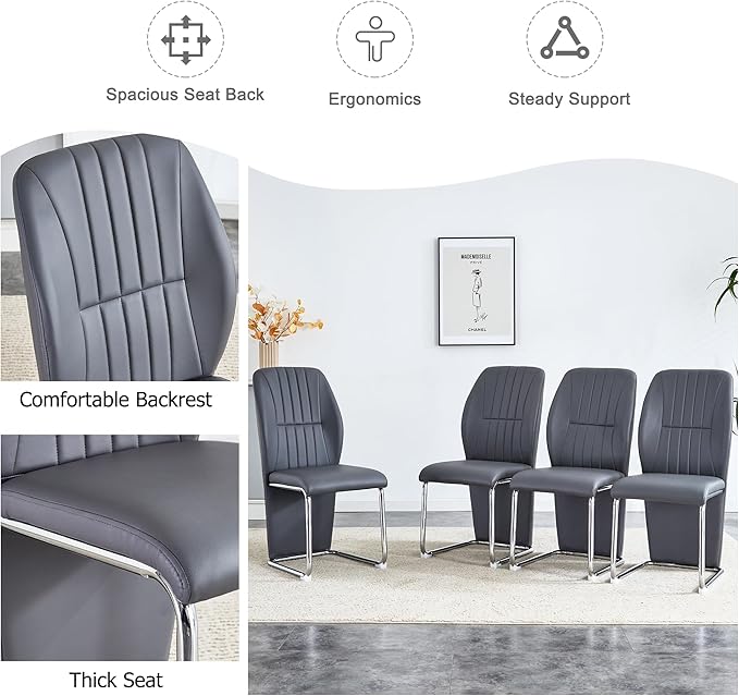 NicBex Dining Chairs Set of 4 Modern PU Dining Room Kitchen Chairs with Wrap-Around High Backrest,Silver Metal Legs,Chairs for Dining Room, Kitchen,Living Room, and Restaurants,Gray - LeafyLoom
